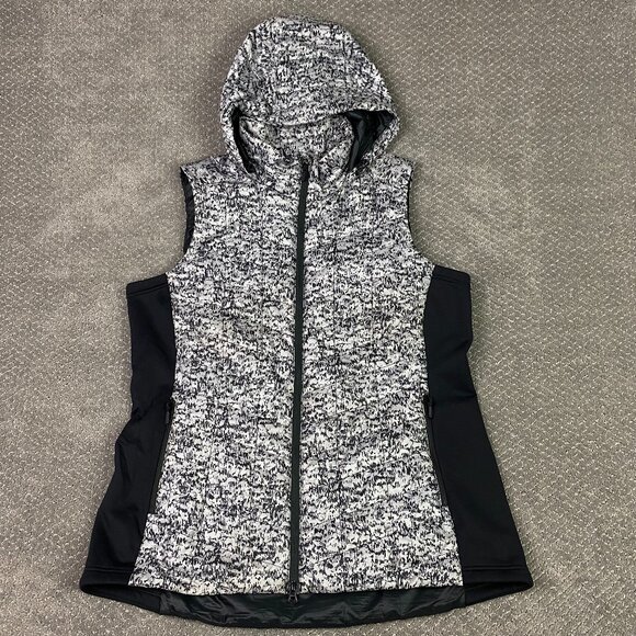 LL Bean Puffer Vest Women's XLP Petite Gray Camo Primaloft Packaway Packable - Picture 1 of 12